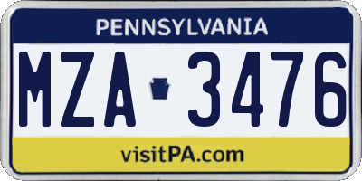 PA license plate MZA3476