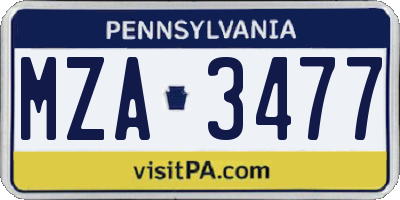 PA license plate MZA3477