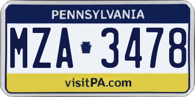 PA license plate MZA3478