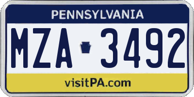 PA license plate MZA3492