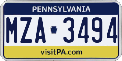 PA license plate MZA3494