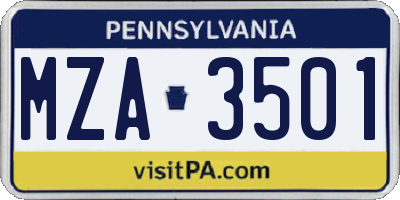 PA license plate MZA3501