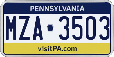 PA license plate MZA3503