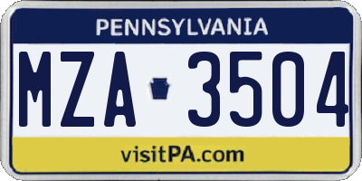PA license plate MZA3504