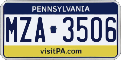 PA license plate MZA3506