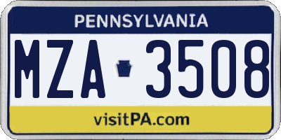 PA license plate MZA3508
