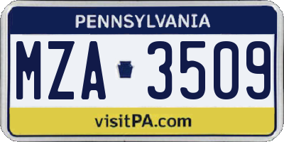 PA license plate MZA3509