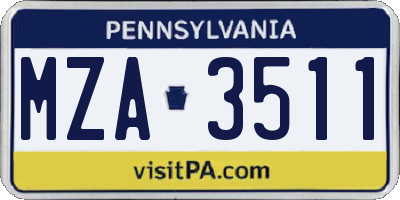 PA license plate MZA3511