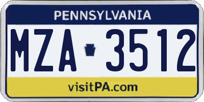 PA license plate MZA3512