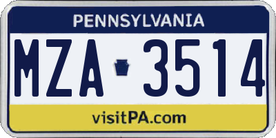 PA license plate MZA3514