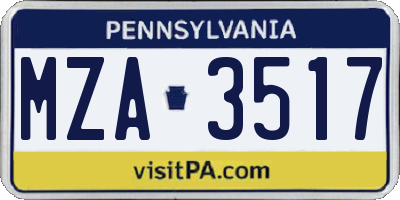 PA license plate MZA3517