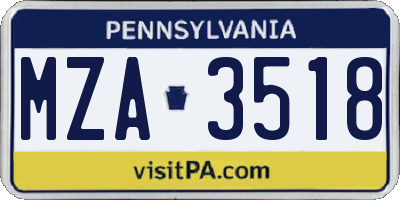 PA license plate MZA3518