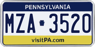 PA license plate MZA3520