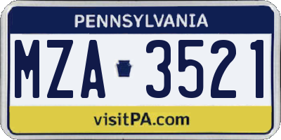 PA license plate MZA3521