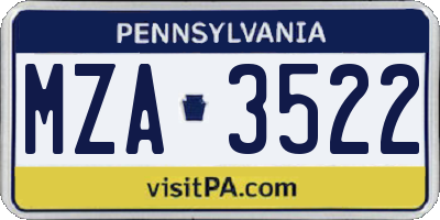 PA license plate MZA3522