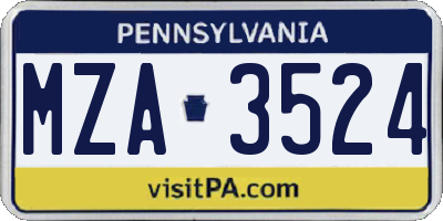 PA license plate MZA3524