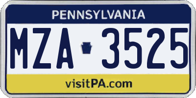 PA license plate MZA3525