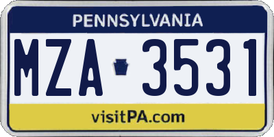 PA license plate MZA3531