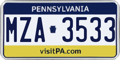PA license plate MZA3533