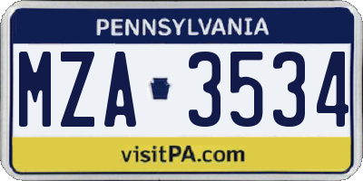 PA license plate MZA3534