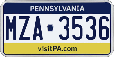 PA license plate MZA3536