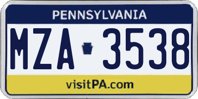 PA license plate MZA3538