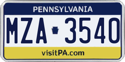 PA license plate MZA3540