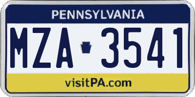 PA license plate MZA3541