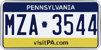 PA license plate MZA3544