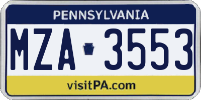 PA license plate MZA3553