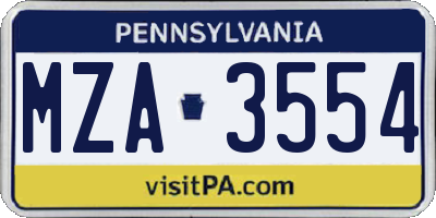 PA license plate MZA3554