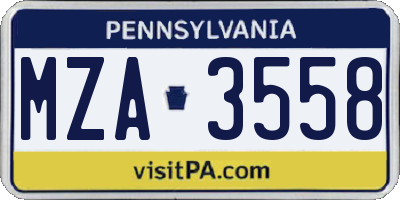 PA license plate MZA3558