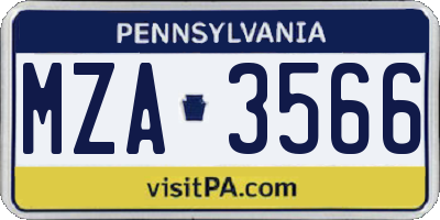 PA license plate MZA3566