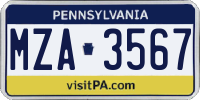 PA license plate MZA3567