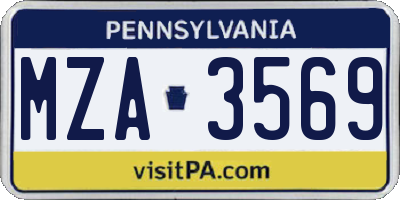 PA license plate MZA3569