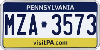 PA license plate MZA3573