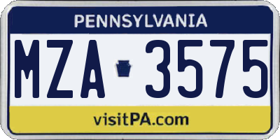 PA license plate MZA3575