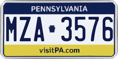 PA license plate MZA3576