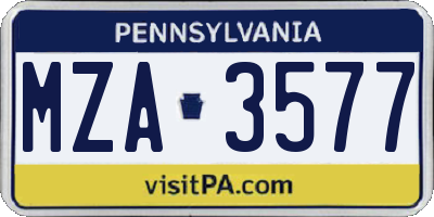 PA license plate MZA3577