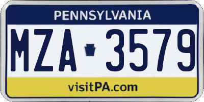 PA license plate MZA3579