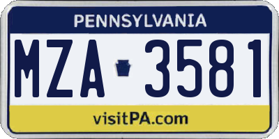 PA license plate MZA3581