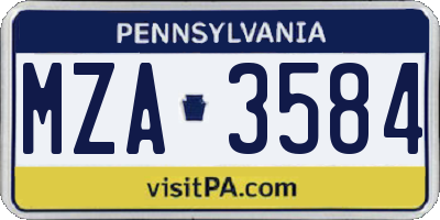 PA license plate MZA3584