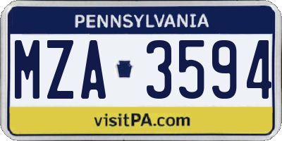 PA license plate MZA3594