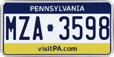 PA license plate MZA3598
