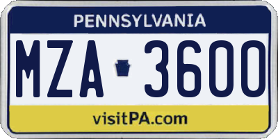 PA license plate MZA3600