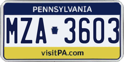 PA license plate MZA3603