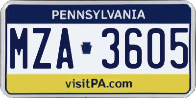 PA license plate MZA3605