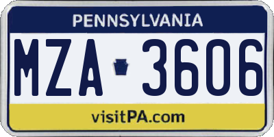 PA license plate MZA3606