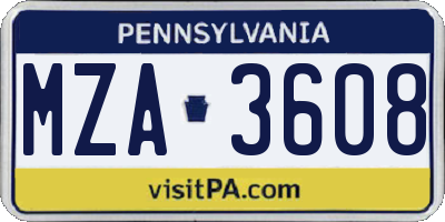 PA license plate MZA3608