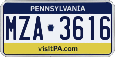 PA license plate MZA3616